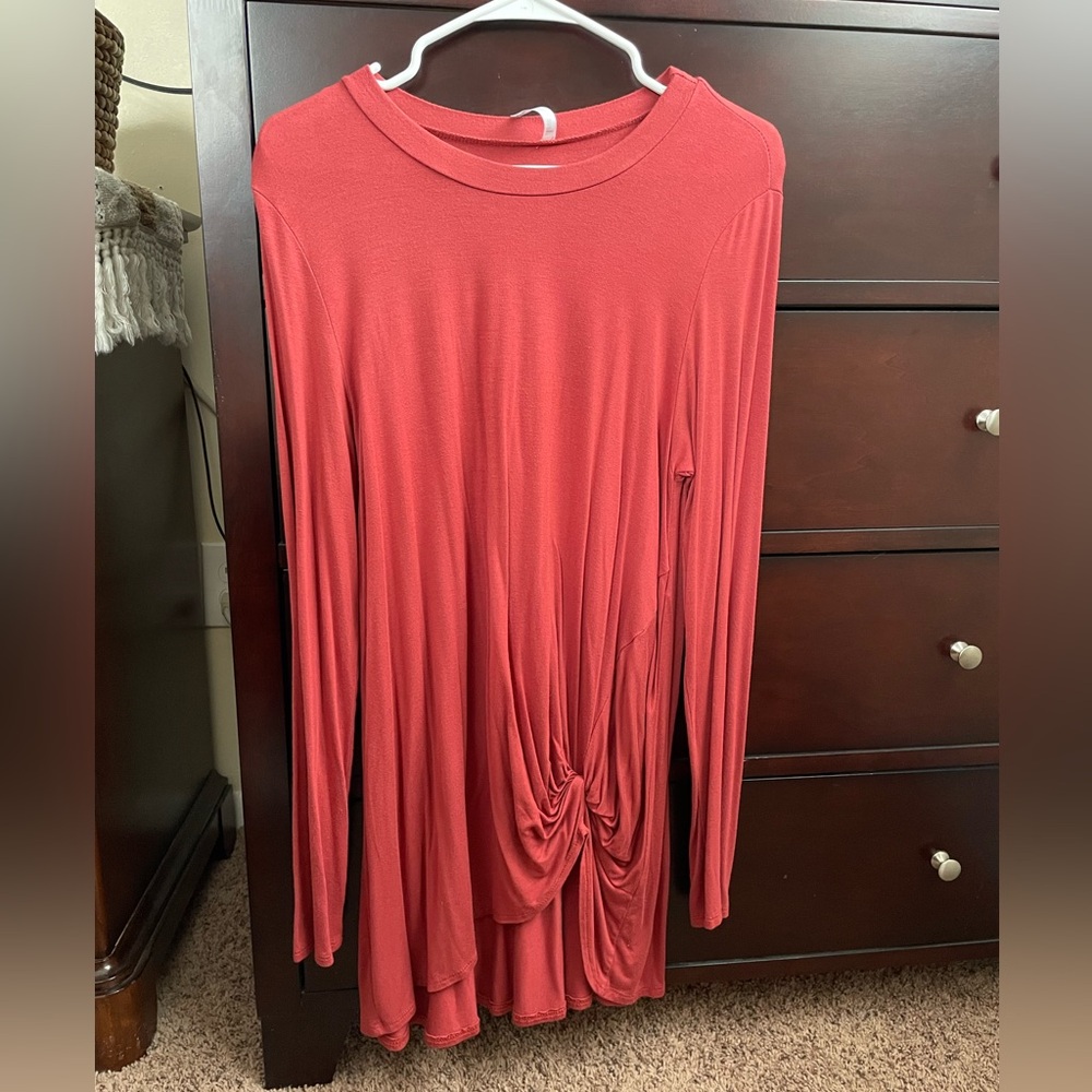 Red Long Sleeve Knotted Dress